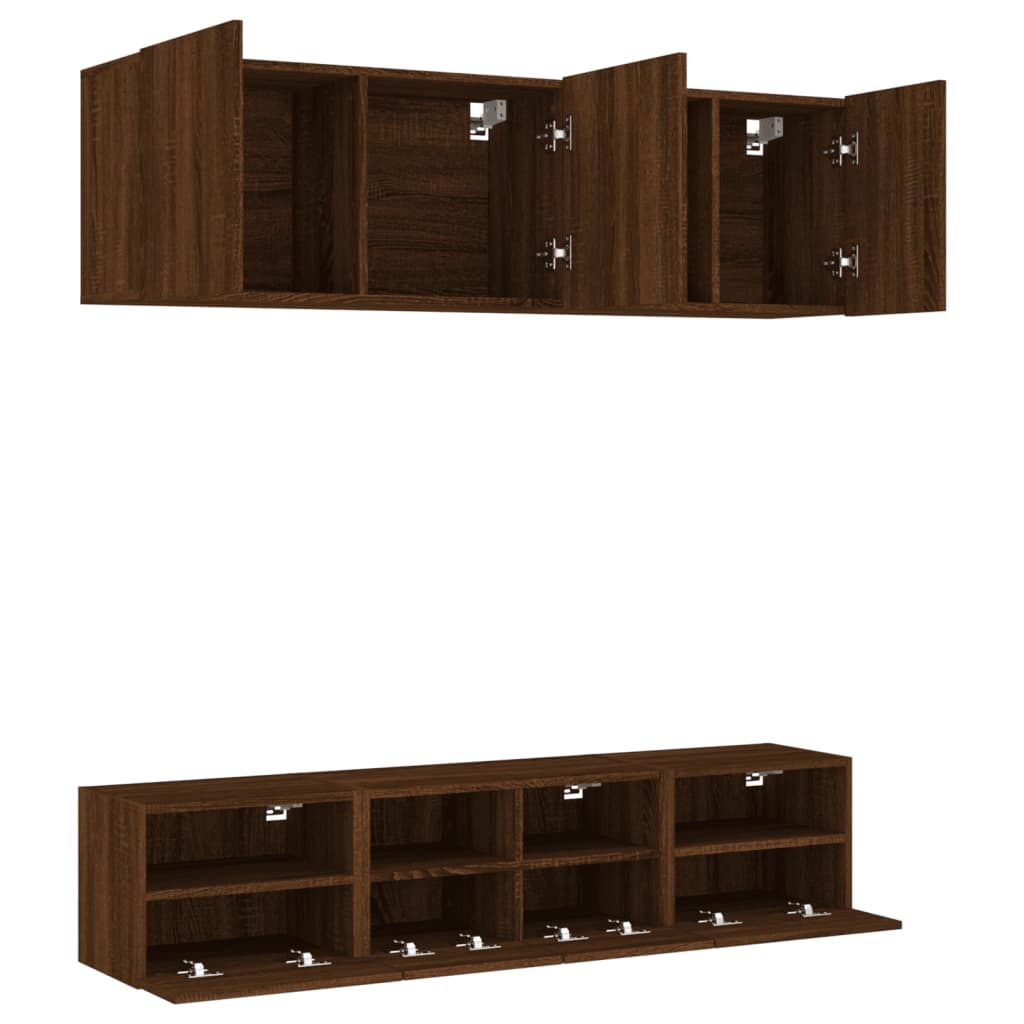 5 Piece TV Wall Units Brown Oak Engineered Wood