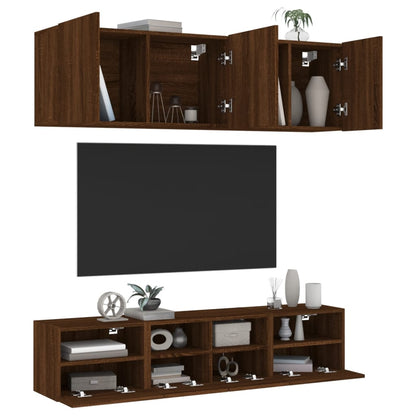 5 Piece TV Wall Units Brown Oak Engineered Wood