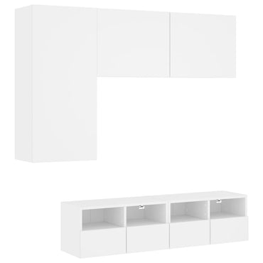 4 Piece TV Wall Units White Engineered Wood