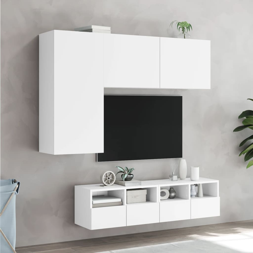 4 Piece TV Wall Units White Engineered Wood