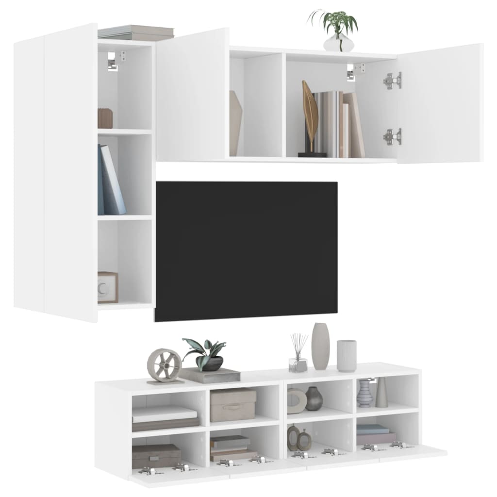 4 Piece TV Wall Units White Engineered Wood