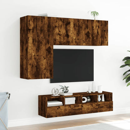 4 Piece TV Wall Units Smoked Oak Engineered Wood