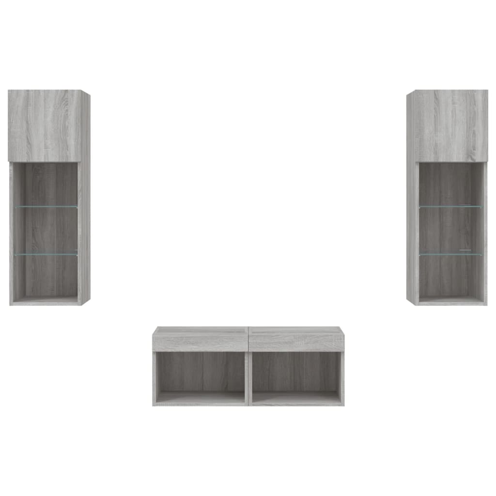 4 Piece TV Wall Cabinets with LED Lights Grey Sonoma