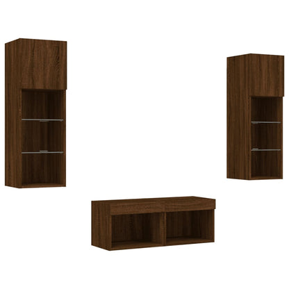 4 Piece TV Wall Cabinets with LED Lights Brown Oak