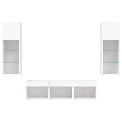 5 Piece TV Wall Units with LED White Engineered Wood