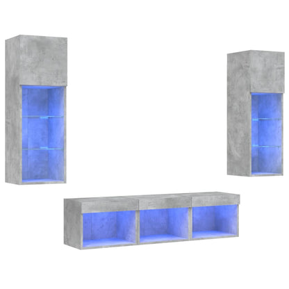 5 Piece TV Wall Units with LED Concrete Grey Engineered Wood