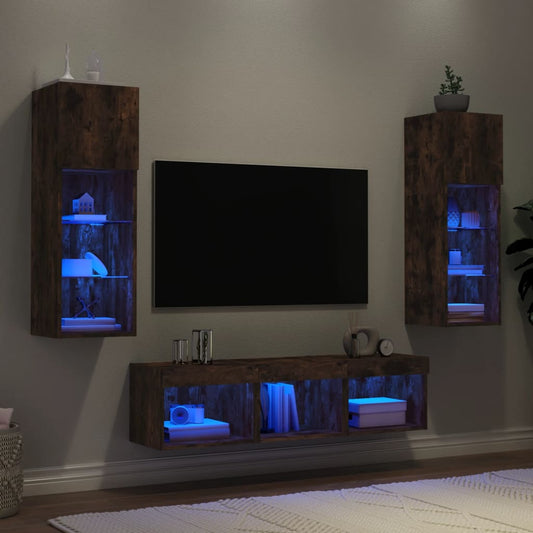 5 Piece TV Wall Units with LED Smoked Oak Engineered Wood