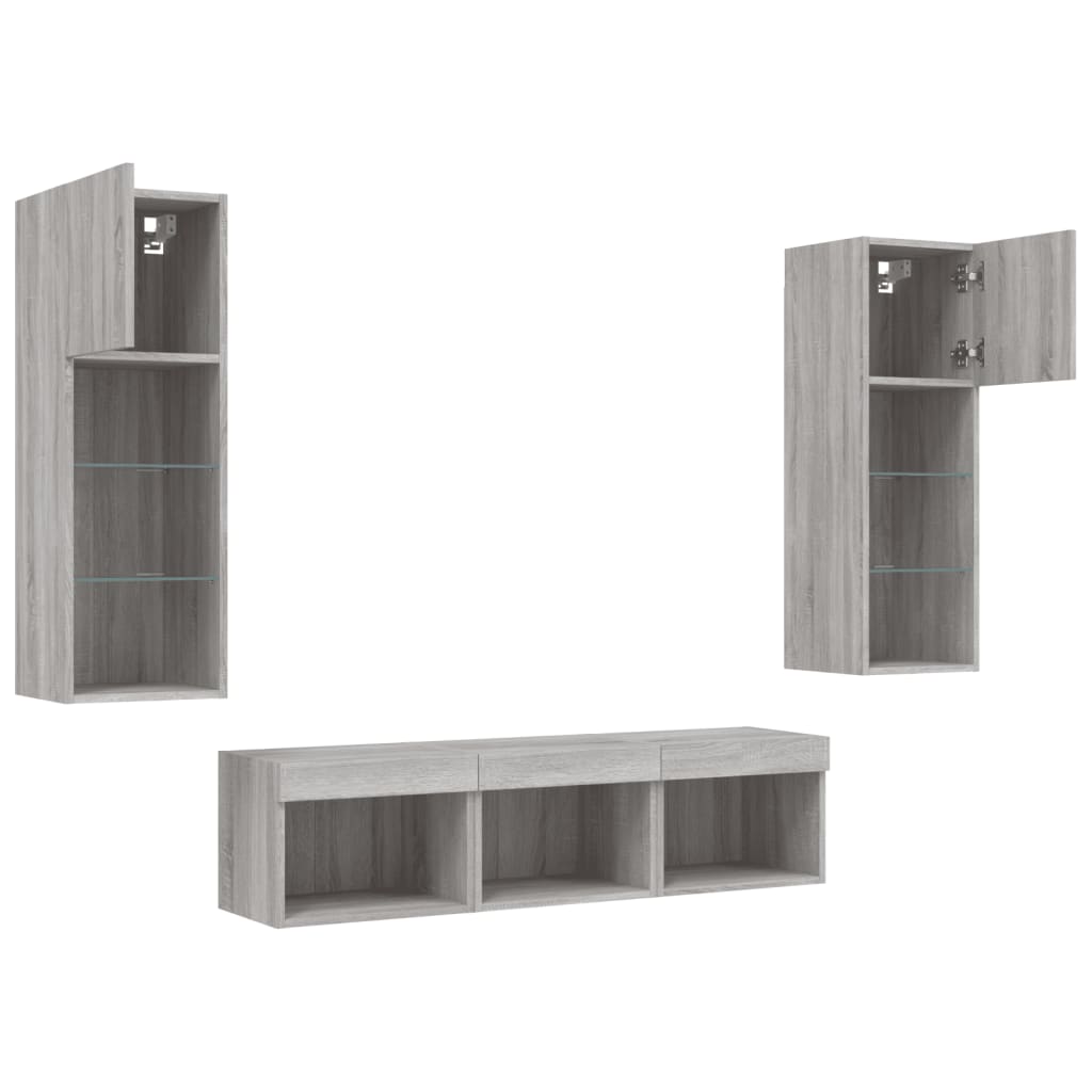 5 Piece TV Wall Units with LED Grey Sonoma Engineered Wood