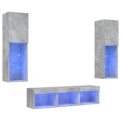 5 Piece TV Wall Units with LED Concrete Grey Engineered Wood