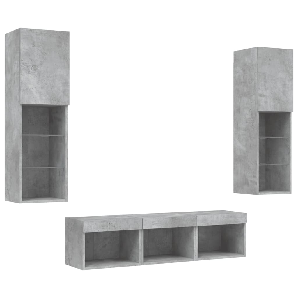5 Piece TV Wall Units with LED Concrete Grey Engineered Wood