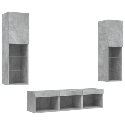 5 Piece TV Wall Units with LED Concrete Grey Engineered Wood