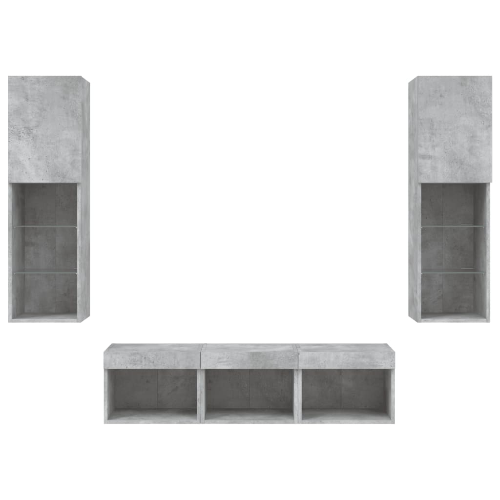 5 Piece TV Wall Units with LED Concrete Grey Engineered Wood