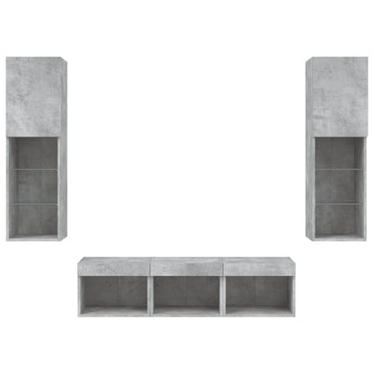 5 Piece TV Wall Units with LED Concrete Grey Engineered Wood