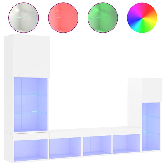4 Piece TV Wall Units with LED White Engineered Wood