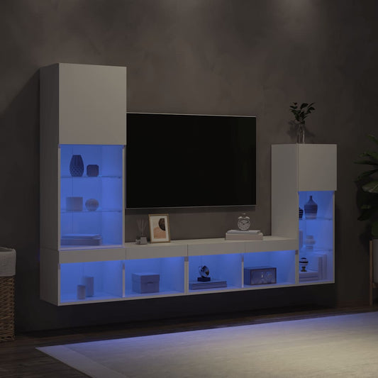4 Piece TV Wall Units with LED White Engineered Wood