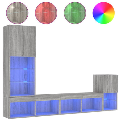4 Piece TV Wall Units with LED Grey Sonoma Engineered Wood