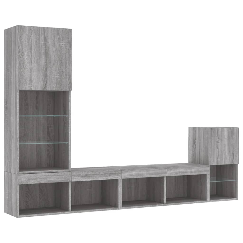4 Piece TV Wall Units with LED Grey Sonoma Engineered Wood