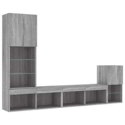 4 Piece TV Wall Units with LED Grey Sonoma Engineered Wood