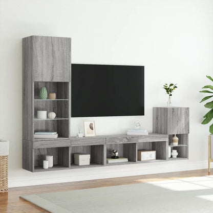 4 Piece TV Wall Units with LED Grey Sonoma Engineered Wood