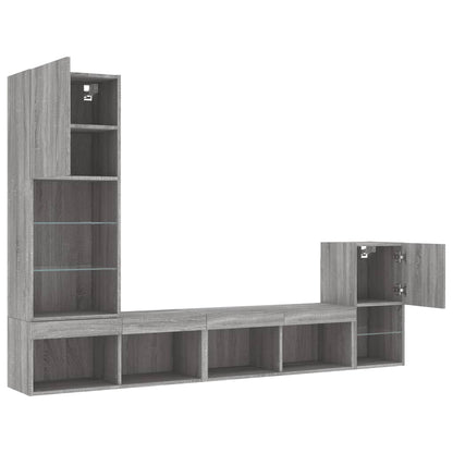 4 Piece TV Wall Units with LED Grey Sonoma Engineered Wood