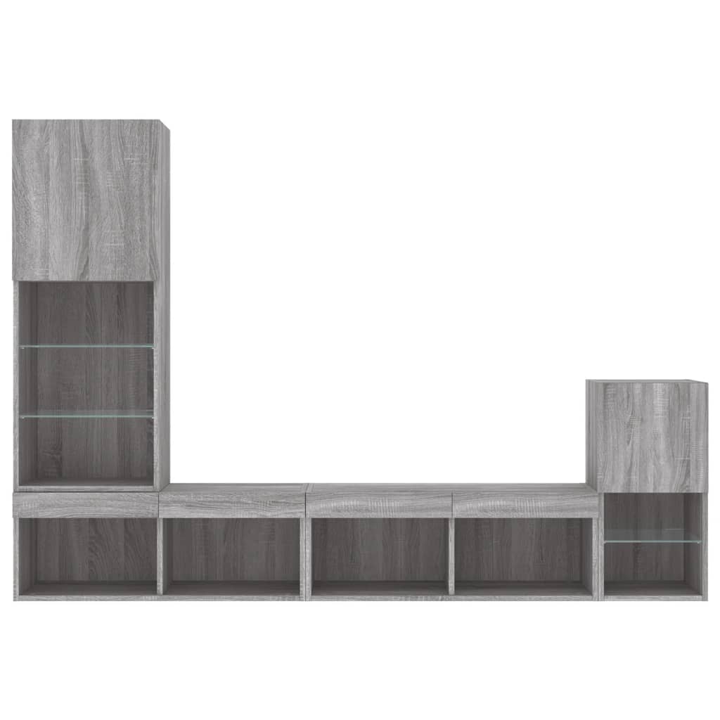 4 Piece TV Wall Units with LED Grey Sonoma Engineered Wood