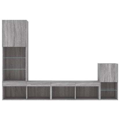 4 Piece TV Wall Units with LED Grey Sonoma Engineered Wood