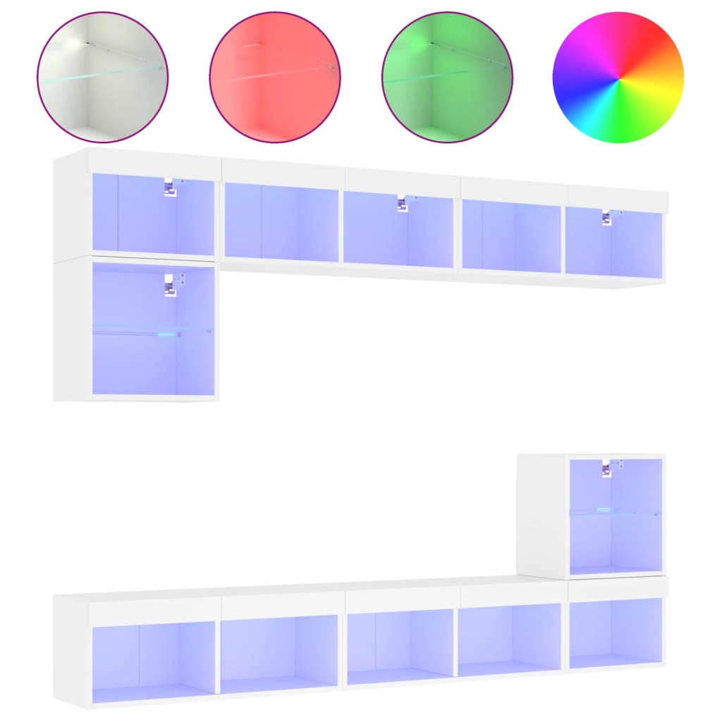 TV Wall Unit | White | Engineered wood and glass | Large | TV Wall Unit