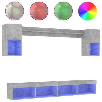 6 Piece TV Wall Units with LED Concrete Grey Engineered Wood