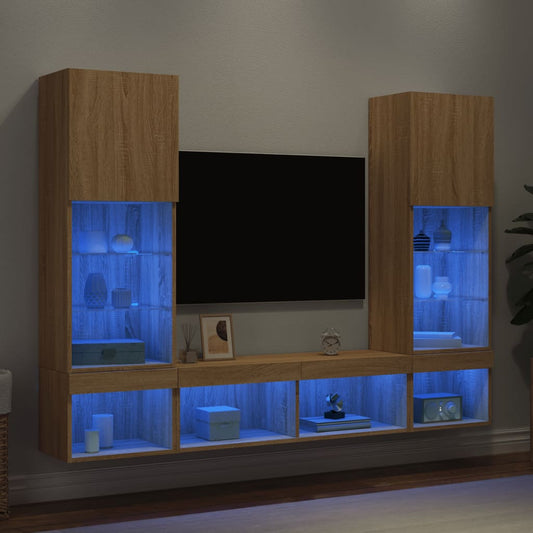 5 Piece TV Wall Units with LED Sonoma Oak Engineered Wood