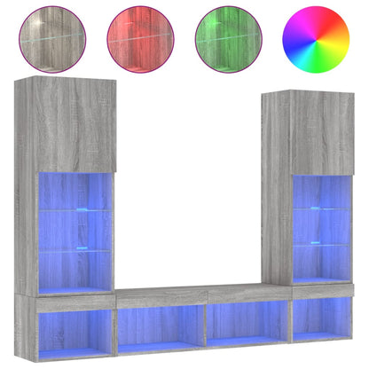 5 Piece TV Wall Units with LED Grey Sonoma Engineered Wood