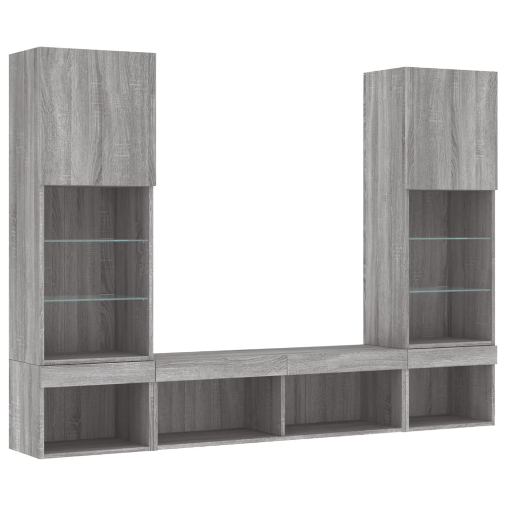 5 Piece TV Wall Units with LED Grey Sonoma Engineered Wood