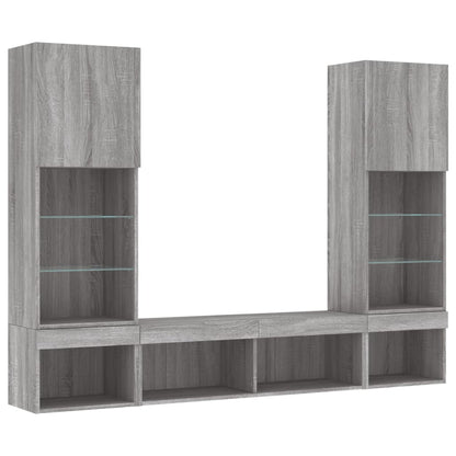 5 Piece TV Wall Units with LED Grey Sonoma Engineered Wood