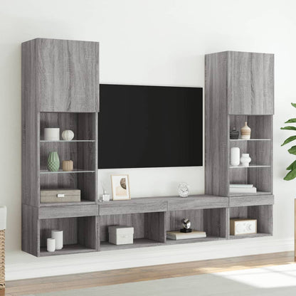 5 Piece TV Wall Units with LED Grey Sonoma Engineered Wood