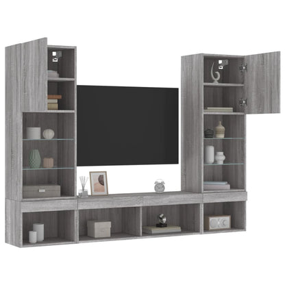 5 Piece TV Wall Units with LED Grey Sonoma Engineered Wood