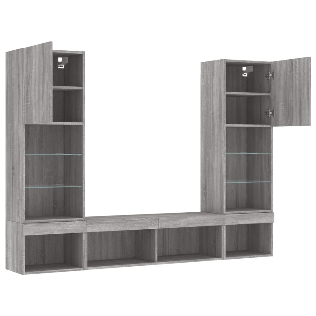 5 Piece TV Wall Units with LED Grey Sonoma Engineered Wood