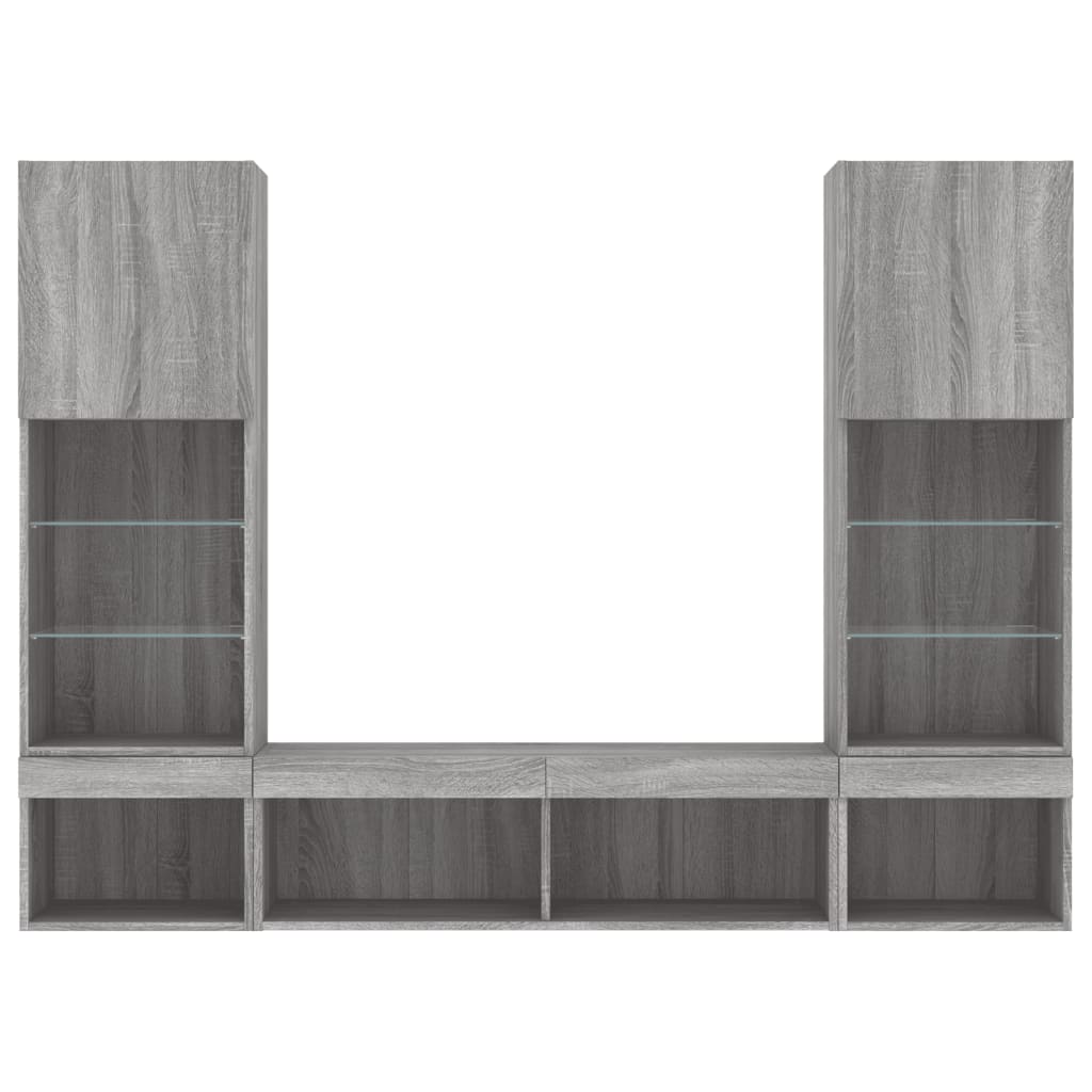 5 Piece TV Wall Units with LED Grey Sonoma Engineered Wood