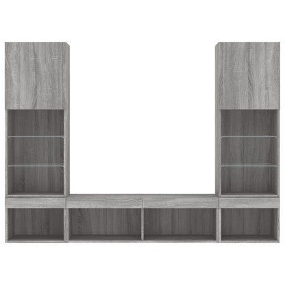 5 Piece TV Wall Units with LED Grey Sonoma Engineered Wood