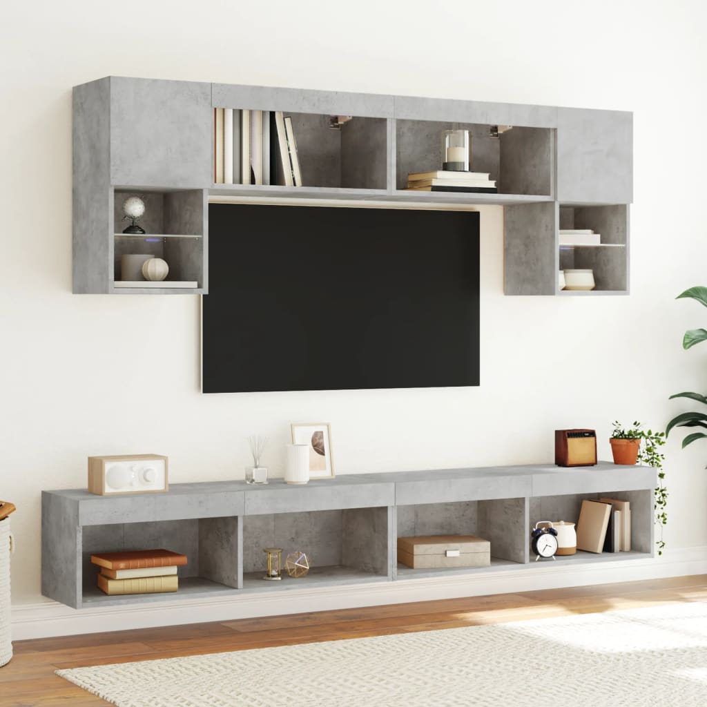 6 Piece TV Wall Units with LED Concrete Grey Engineered Wood