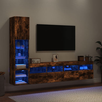4 Piece TV Wall Units with LED Smoked Oak Engineered Wood