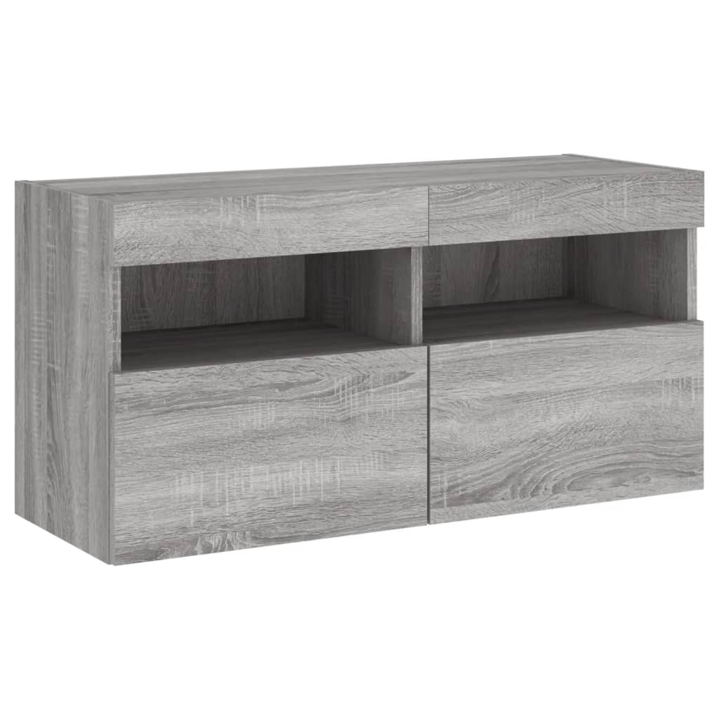 4 Piece TV Wall Units with LED Grey Sonoma Engineered Wood