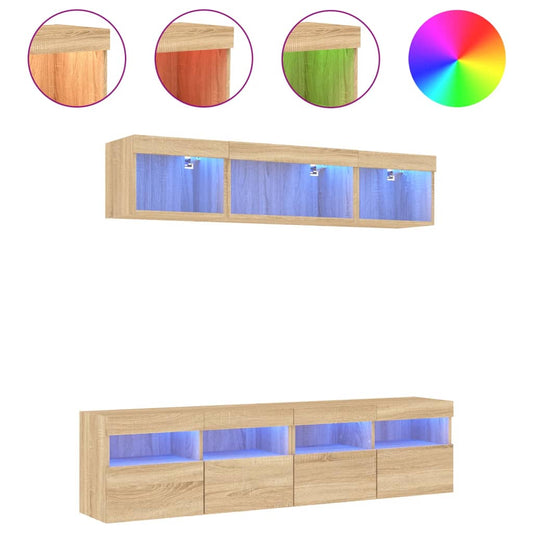 5 Piece TV Wall Units with LED Sonoma Oak Engineered Wood