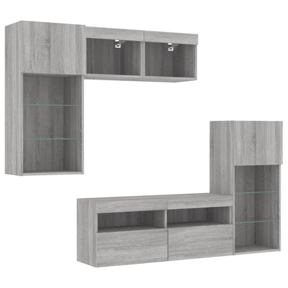 5 Piece TV Wall Units with LED Grey Sonoma Engineered Wood