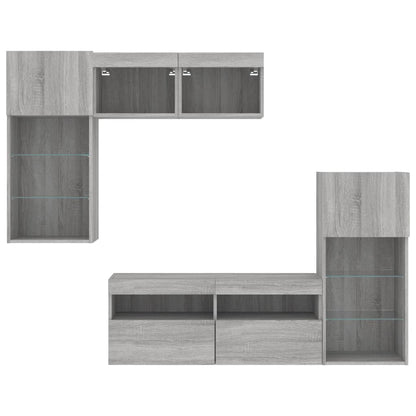 5 Piece TV Wall Units with LED Grey Sonoma Engineered Wood