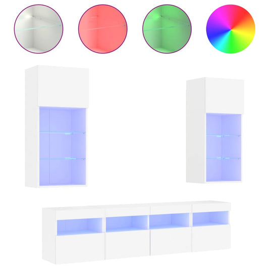 5 Piece TV Wall Units with LED White Engineered Wood