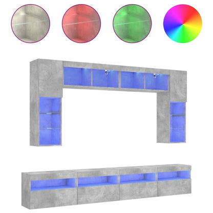 8 Piece TV Wall Cabinet Set with LED Lights Concrete Grey