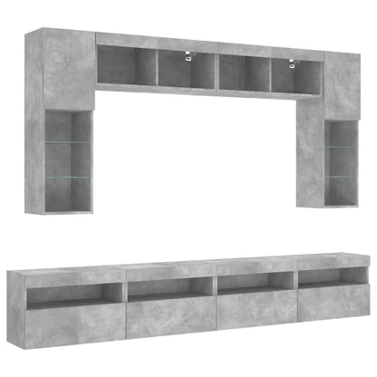 8 Piece TV Wall Cabinet Set with LED Lights Concrete Grey