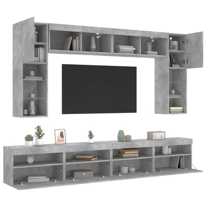 8 Piece TV Wall Cabinet Set with LED Lights Concrete Grey