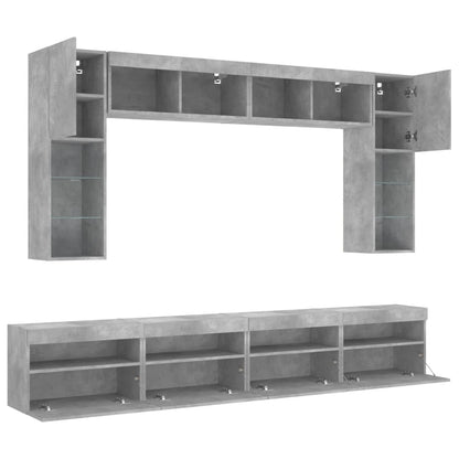 8 Piece TV Wall Cabinet Set with LED Lights Concrete Grey