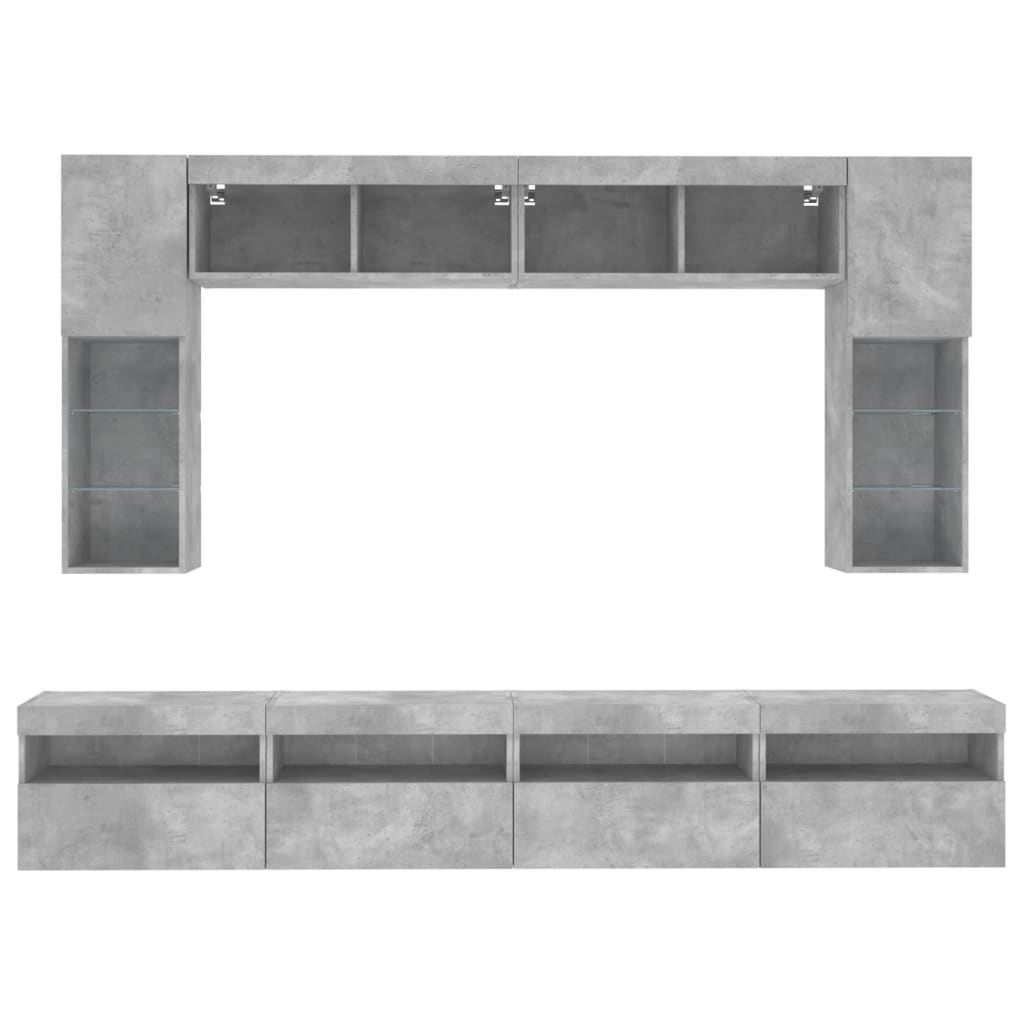 8 Piece TV Wall Cabinet Set with LED Lights Concrete Grey