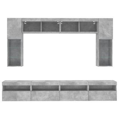 8 Piece TV Wall Cabinet Set with LED Lights Concrete Grey
